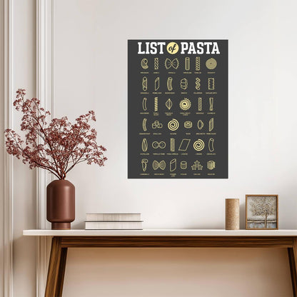 List of Pasta Styles Chart | Italian Food Poster | Kitchen & Restaurant Wall Art - Type & Quotes Poster