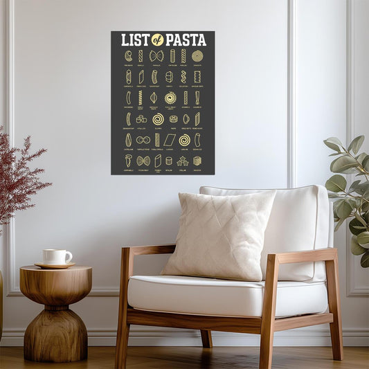 List of Pasta Styles Chart | Italian Food Poster | Kitchen & Restaurant Wall Art - Type & Quotes Poster