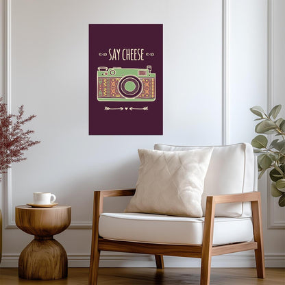 "Say Cheese" Retro Camera | Boho Style Illustration | Vintage Photography Poster - Graphic & Art Poster