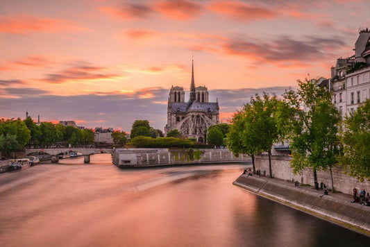 Romantic Sunset Over Notre Dame Cathedral | Paris France Photography | Cityscape Poster - Photography Poster