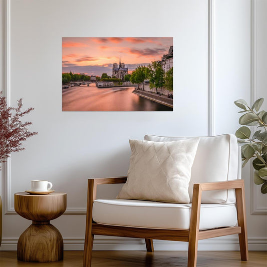 Romantic Sunset Over Notre Dame Cathedral | Paris France Photography | Cityscape Poster - Photography Poster