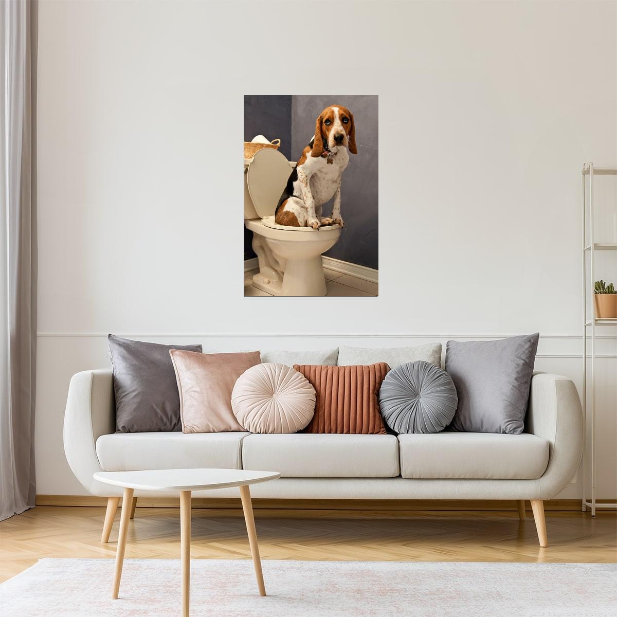 Funny Beagle on Toilet Poster | Bathroom Humor | Dog Wall Art