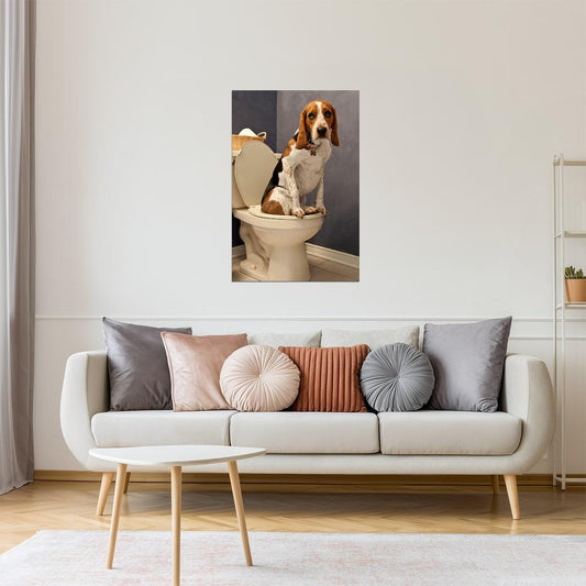 Funny Beagle on Toilet Poster | Bathroom Humor | Dog Wall Art
