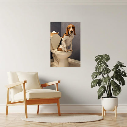 Funny Beagle on Toilet Poster | Bathroom Humor | Dog Wall Art