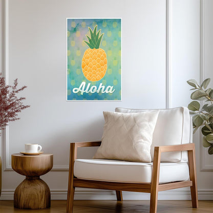 Aloha Pineapple Illustration | Tropical Hawaiian Poster | Modern Graphic Art - Graphic & Art Poster