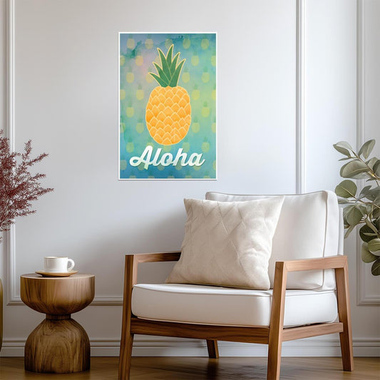 Aloha Pineapple Illustration | Tropical Hawaiian Poster | Modern Graphic Art - Graphic & Art Poster