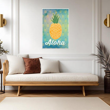 Aloha Pineapple Illustration | Tropical Hawaiian Poster | Modern Graphic Art - Graphic & Art Poster