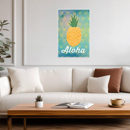 Aloha Pineapple Illustration | Tropical Hawaiian Poster | Modern Graphic Art - Graphic & Art Poster