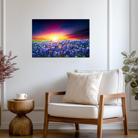Spring Sunrise with Bluebonnets | Texas Hill Country Photography | Wildflower Poster - Photography Poster