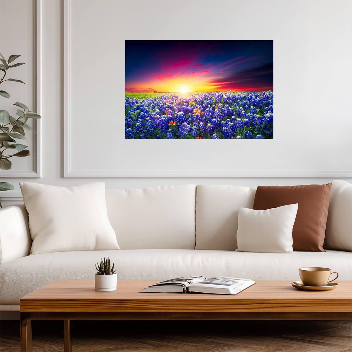 Spring Sunrise with Bluebonnets | Texas Hill Country Photography | Wildflower Poster - Photography Poster