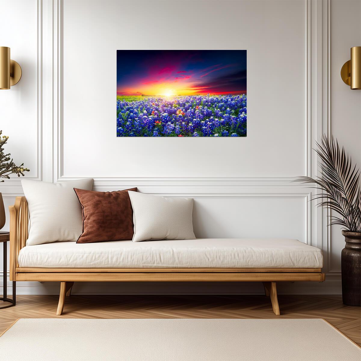 Spring Sunrise with Bluebonnets | Texas Hill Country Photography | Wildflower Poster - Photography Poster