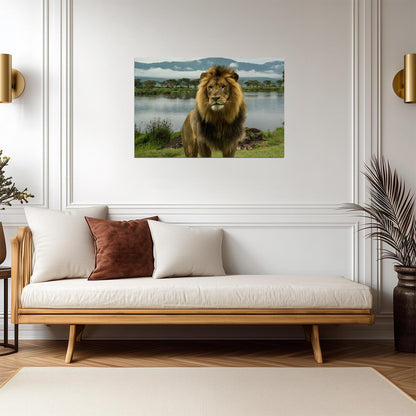 African Lion at a Lake in the Serengeti | National Park Wildlife Photography | Safari Poster - Photography Poster