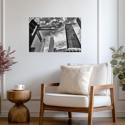 Michigan Avenue Street Sign | Chicago B&W Photography | Urban Cityscape Poster - Photography Poster