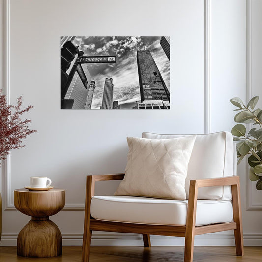 Michigan Avenue Street Sign | Chicago B&W Photography | Urban Cityscape Poster - Photography Poster