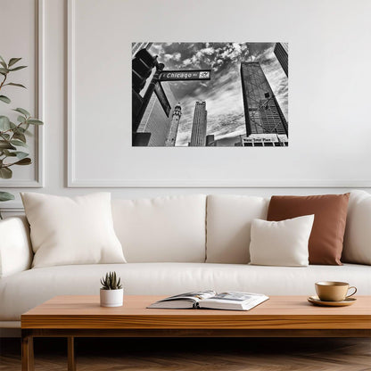 Michigan Avenue Street Sign | Chicago B&W Photography | Urban Cityscape Poster - Photography Poster