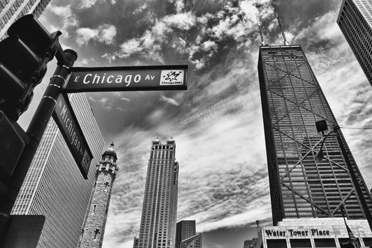 Michigan Avenue Street Sign | Chicago B&W Photography | Urban Cityscape Poster - Photography Poster