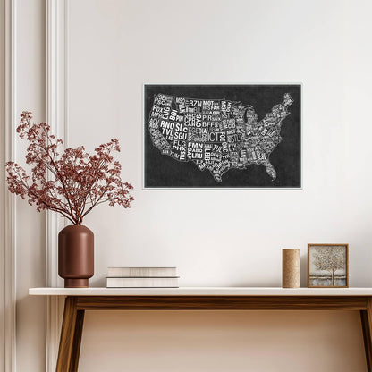 USA Airport Codes Map | Black and White Typography Art | Aviation Travel Poster - Maps Poster