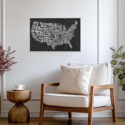 USA Airport Codes Map | Black and White Typography Art | Aviation Travel Poster - Maps Poster