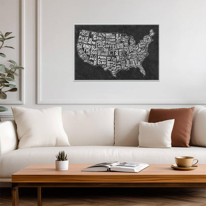 USA Airport Codes Map | Black and White Typography Art | Aviation Travel Poster - Maps Poster