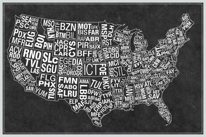 USA Airport Codes Map | Black and White Typography Art | Aviation Travel Poster - Maps Poster