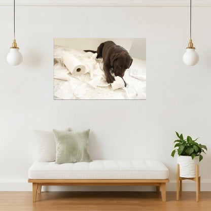 Funny Dog Making a Mess Poster | Bathroom Humor | Puppy Wall Art