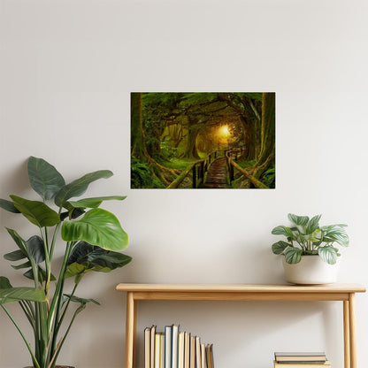 Tropical Jungle Bridge Poster | Sunset Rainforest Photography | Nature Wall Art