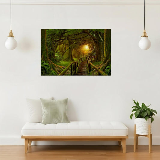 Tropical Jungle Bridge Poster | Sunset Rainforest Photography | Nature Wall Art