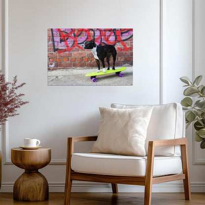 Boston Terrier on a Skateboard | Funny Dog Photography | Urban Pet Poster - Photography Poster