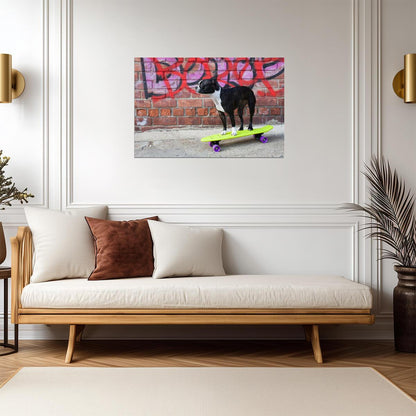 Boston Terrier on a Skateboard | Funny Dog Photography | Urban Pet Poster - Photography Poster