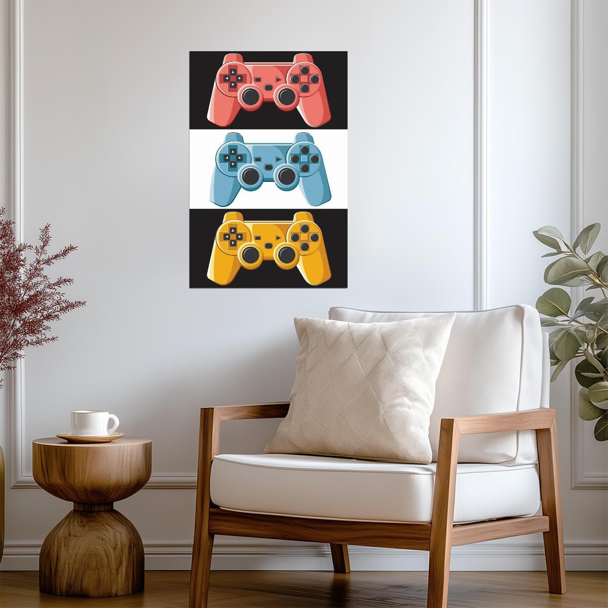 Colorful Game Controllers | Graphic Art Print | Retro Gaming Poster - Video Games Poster