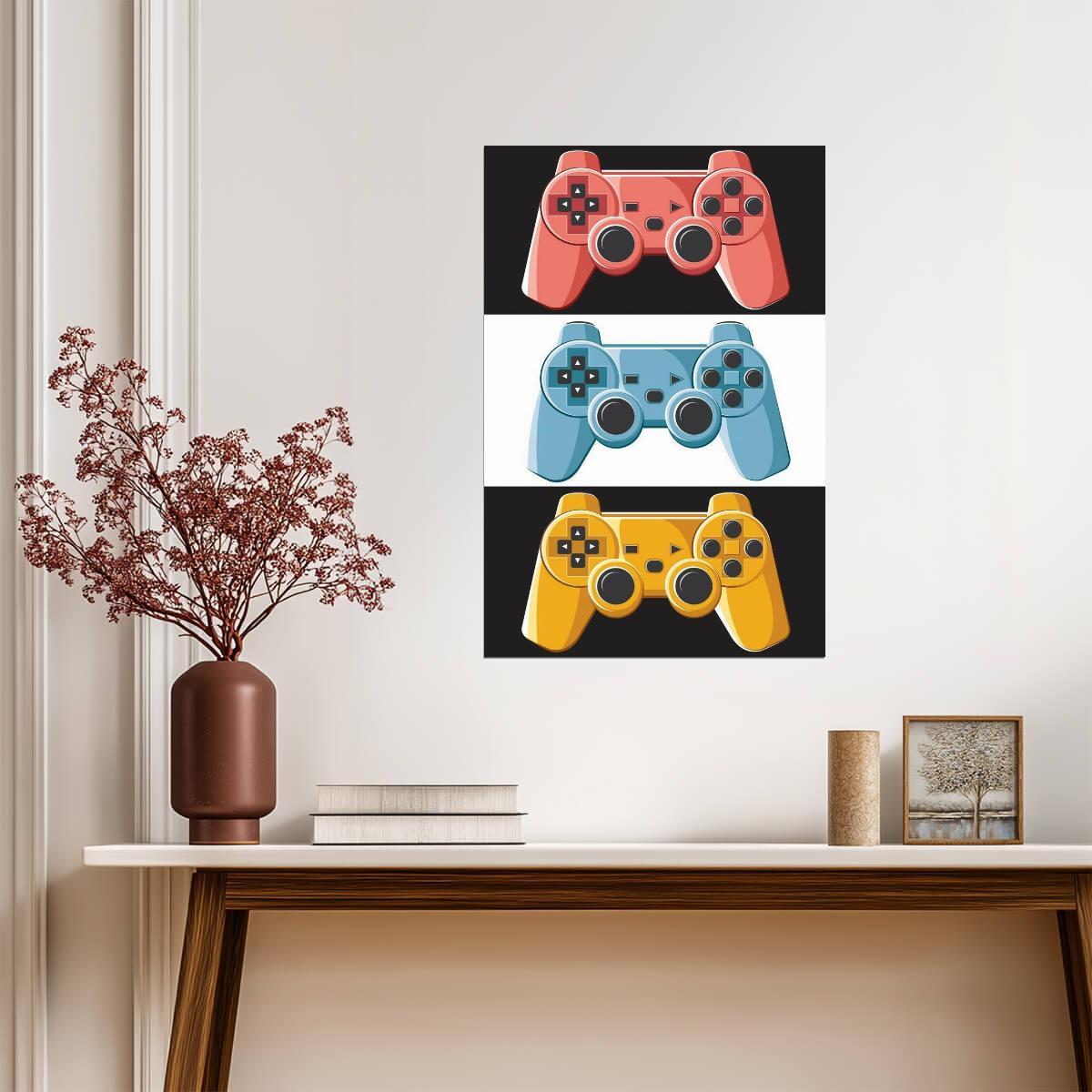 Colorful Game Controllers | Graphic Art Print | Retro Gaming Poster - Video Games Poster