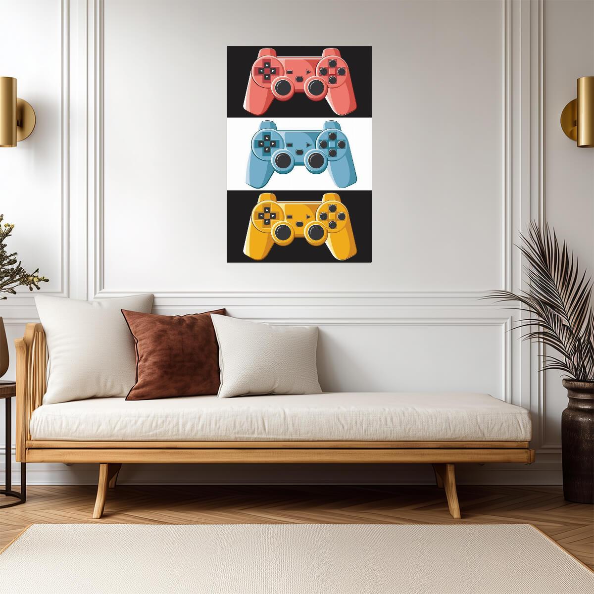 Colorful Game Controllers | Graphic Art Print | Retro Gaming Poster - Video Games Poster