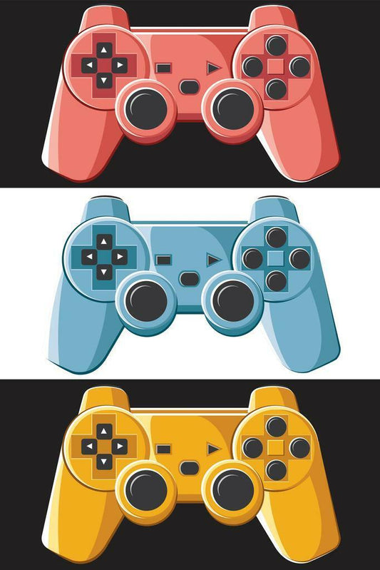 Colorful Game Controllers | Graphic Art Print | Retro Gaming Poster - Video Games Poster