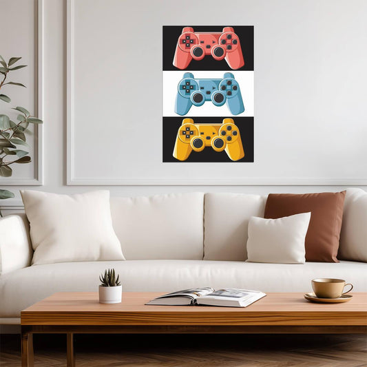 Colorful Game Controllers | Graphic Art Print | Retro Gaming Poster - Video Games Poster