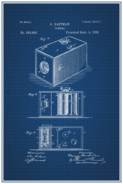 George Eastman First Film Camera Patent | 1888 Blueprint Poster | Inventor Wall Art - Vintage & Retro Poster