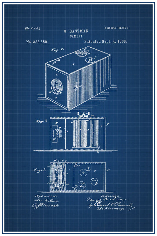 George Eastman First Film Camera Patent | 1888 Blueprint Poster | Inventor Wall Art - Vintage & Retro Poster