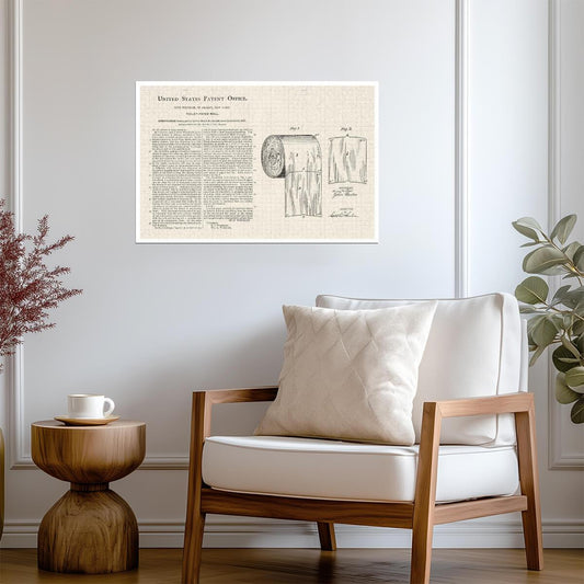 Toilet Paper Roll Patent Print | Stretched Version Diagram | Funny Bathroom Art Poster - Vintage & Retro Poster