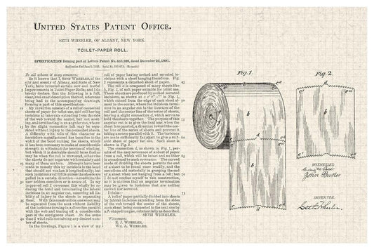 Toilet Paper Roll Patent Print | Stretched Version Diagram | Funny Bathroom Art Poster - Vintage & Retro Poster