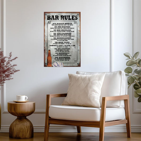 Vintage Style Bar Rules | Funny Drinking Sign | Retro Pub & Man Cave Poster - Type & Quotes Poster