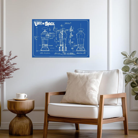 Lost in Space Robot B-9 Schematics | Sci-Fi TV Show Blueprint | Retro Futurism Poster - Movies & TV Poster