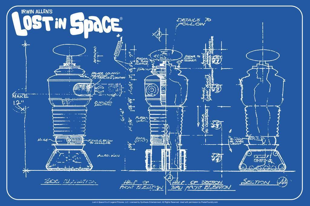 Lost in Space Robot B-9 Schematics | Sci-Fi TV Show Blueprint | Retro Futurism Poster - Movies & TV Poster