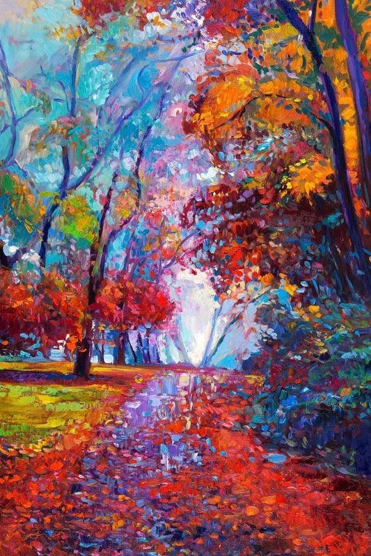 Colorful Autumn Park Poster | Impressionist Style Art Print | Fall Landscape Wall Art