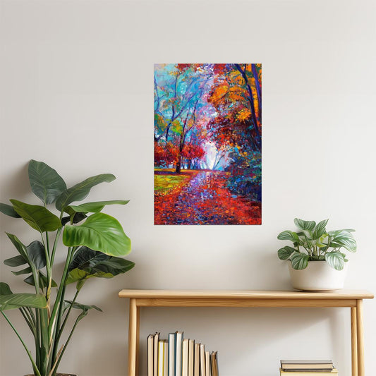 Colorful Autumn Park Poster | Impressionist Style Art Print | Fall Landscape Wall Art