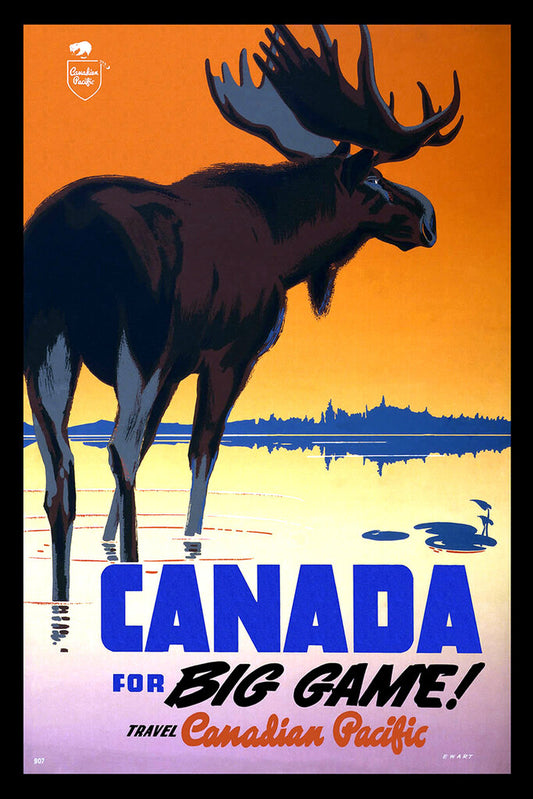 Vintage Canadian Pacific Railway Ad | Big Game Hunting Poster | Retro Canada Travel Art - Vintage & Retro Poster