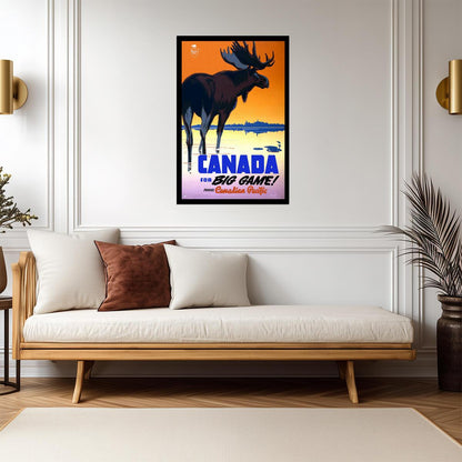 Vintage Canadian Pacific Railway Ad | Big Game Hunting Poster | Retro Canada Travel Art - Vintage & Retro Poster