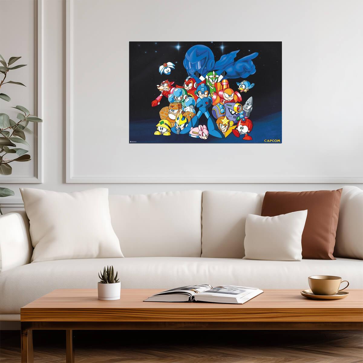 Mega Man Group Cast | Classic 8-Bit Gaming Poster - Video Games Poster