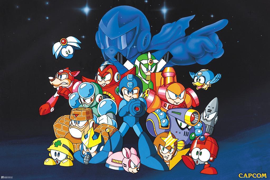 Mega Man Group Cast | Classic 8-Bit Gaming Poster - Video Games Poster