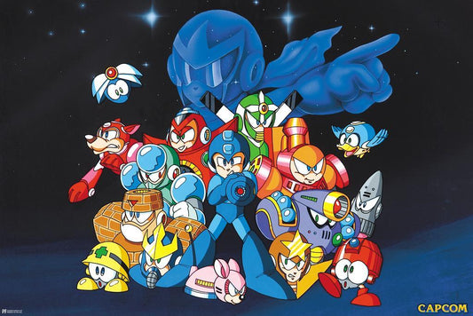 Mega Man Group Cast | Classic 8-Bit Gaming Poster - Video Games Poster