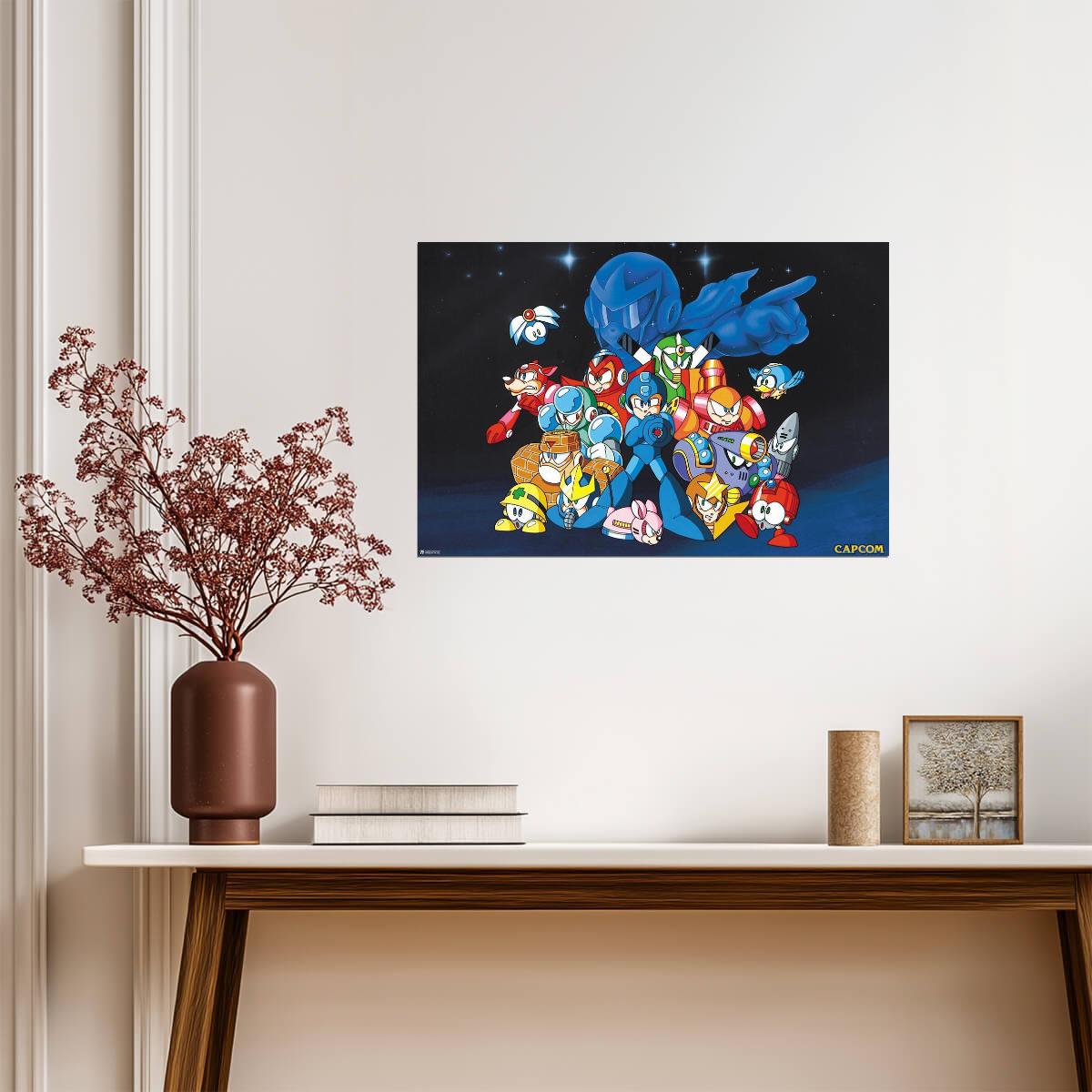 Mega Man Group Cast | Classic 8-Bit Gaming Poster - Video Games Poster