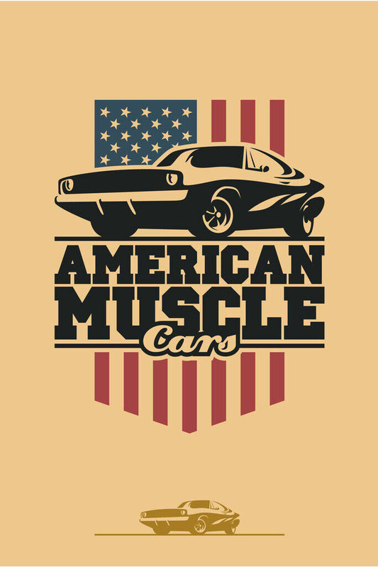 American Muscle Car Poster | Vintage V8 Racing Art | USA Flag Wall Decor